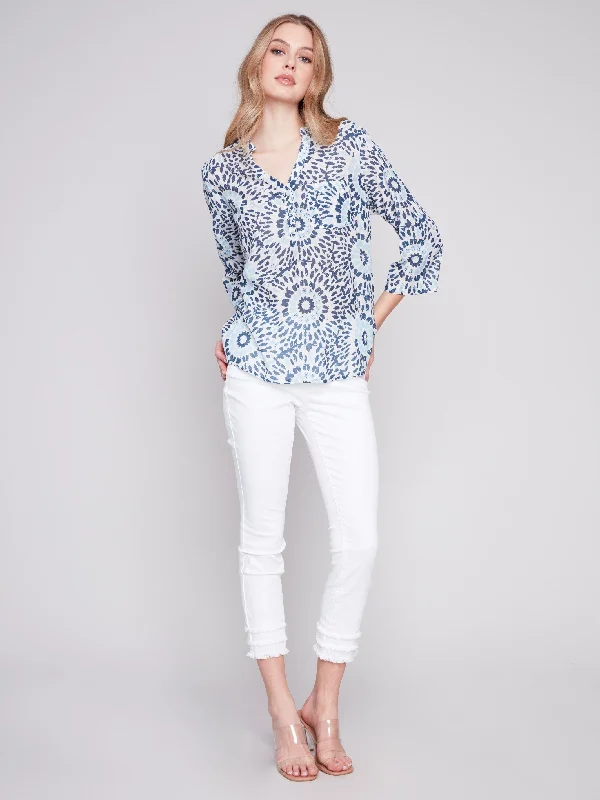 Printed Half-Button Blouse - Sahara