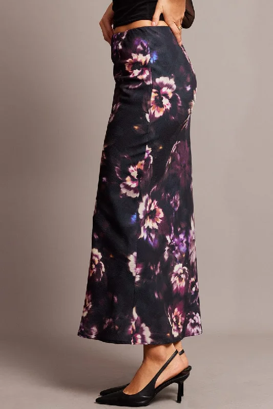 Purple Floral Slip Skirt Maxi