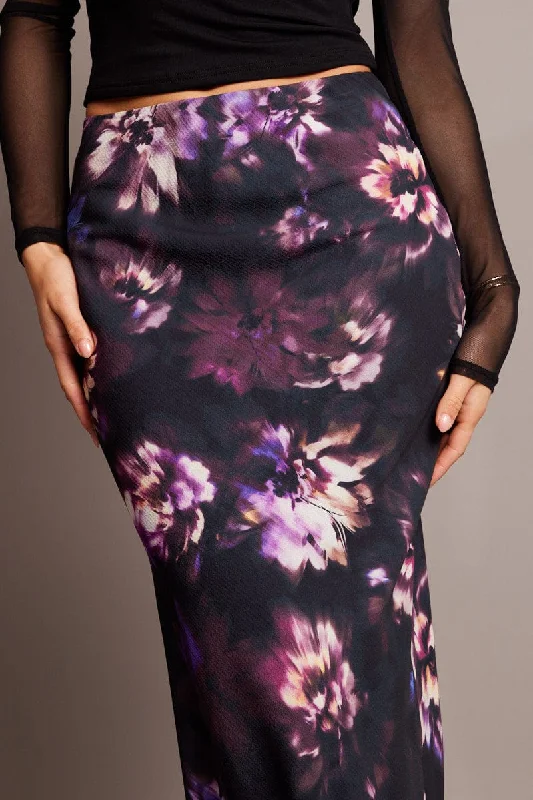 Purple Floral Slip Skirt Maxi