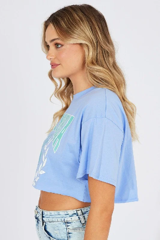 Blue Graphic Tee Santa Monica Varsity Crop T-shirt