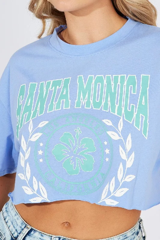 Blue Graphic Tee Santa Monica Varsity Crop T-shirt