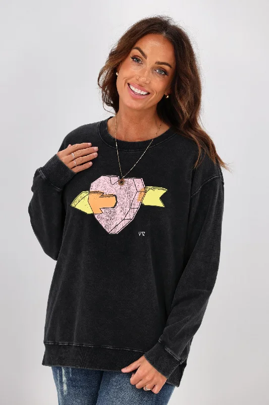 Rebel Club By Shine On Arrow Heart Crew Neck Sweat Acid Black