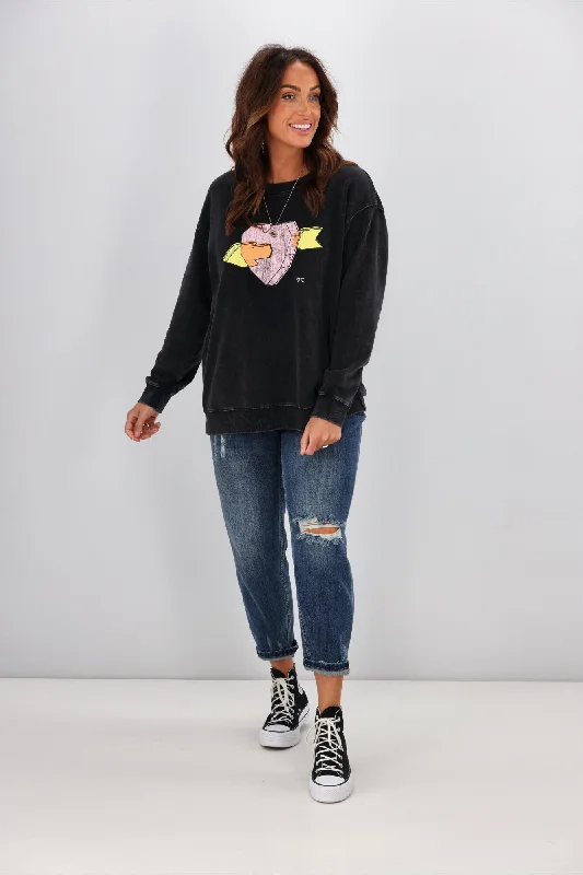 Rebel Club By Shine On Arrow Heart Crew Neck Sweat Acid Black