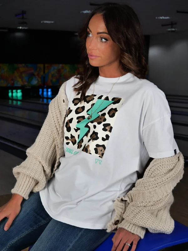 Rebel Club By Shine On Cheetah Bolt Boyfriend Tee Optical White