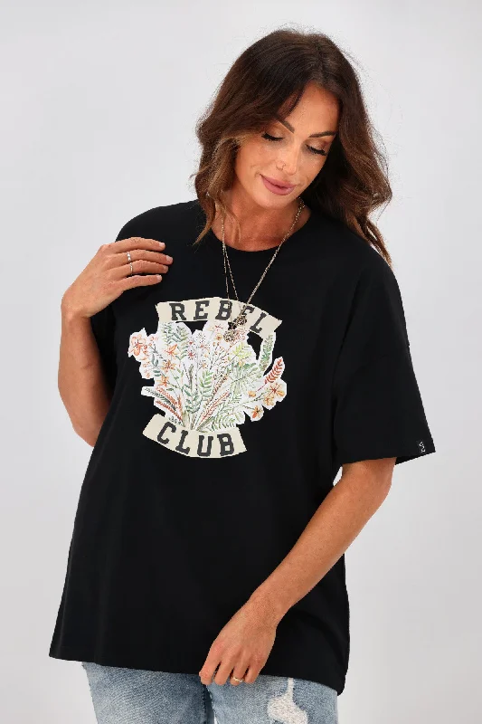 Rebel Club by Shine On RC Flowers Boyfriend Tee Black