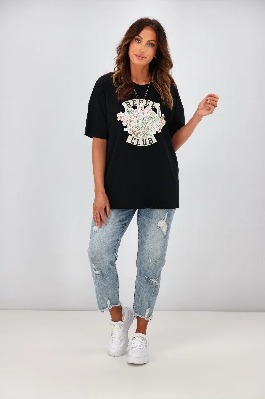 Rebel Club by Shine On RC Flowers Boyfriend Tee Black