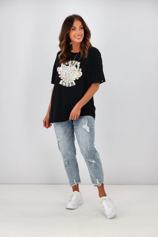 Rebel Club by Shine On RC Flowers Boyfriend Tee Black