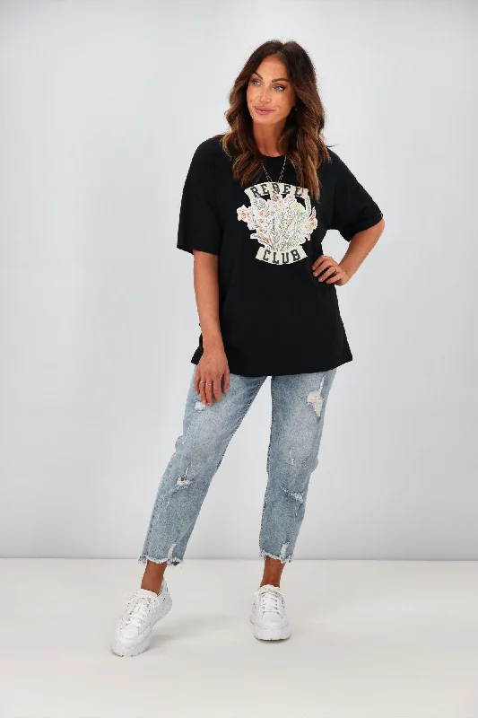 Rebel Club by Shine On RC Flowers Boyfriend Tee Black