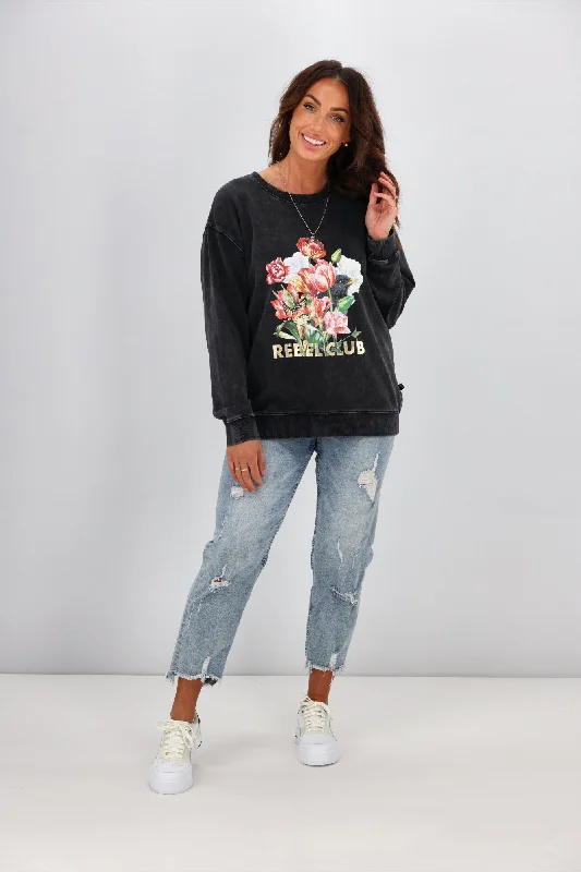 Rebel Club By Shine On Wild Garden Crew Neck Sweat Acid Black