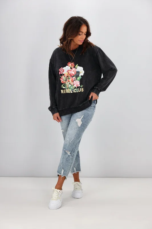 Rebel Club By Shine On Wild Garden Crew Neck Sweat Acid Black