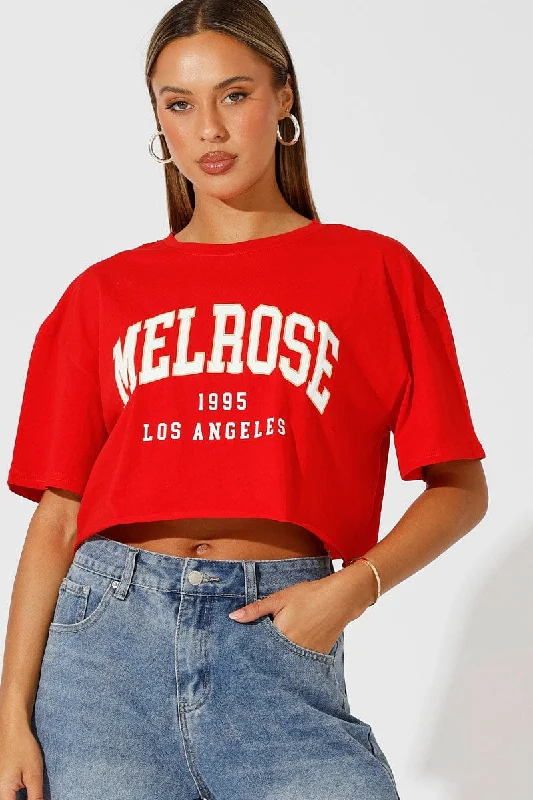 Red Graphic Tee Crop Melrose Slogan t-shirt