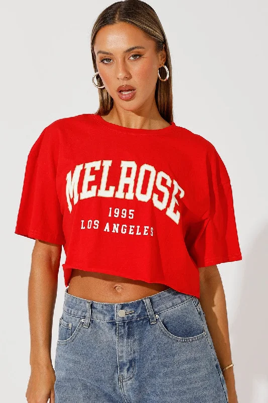 Red Graphic Tee Crop Melrose Slogan t-shirt