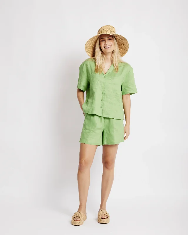 Revere Collar Linen Shirt in Avocado