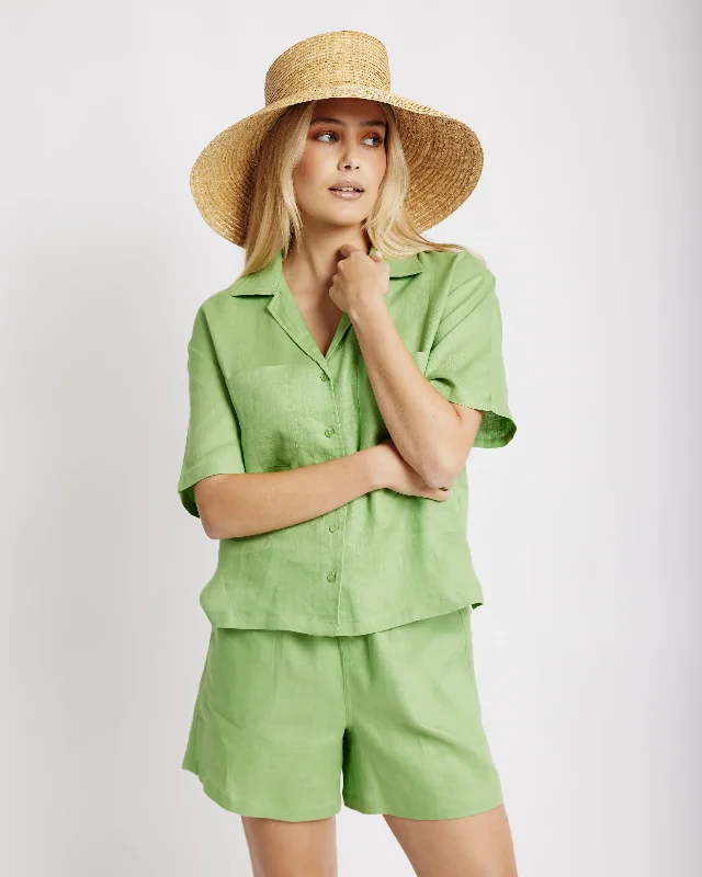 Revere Collar Linen Shirt in Avocado