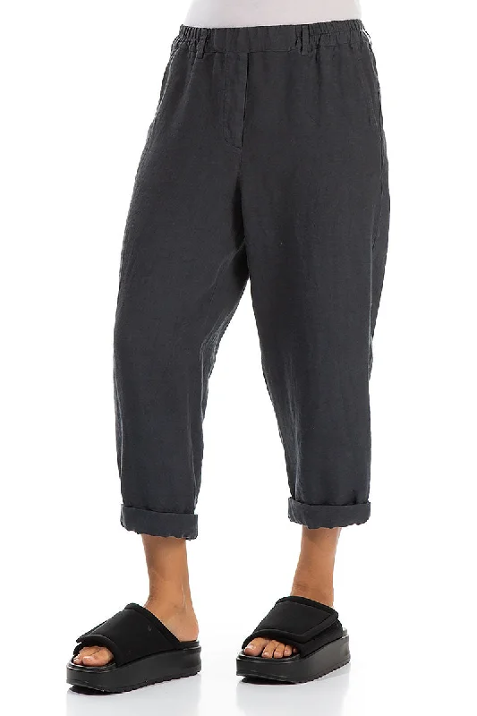 Roll Up Graphite Linen Trousers