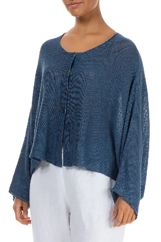 Rounded Blue Linen Cardigan