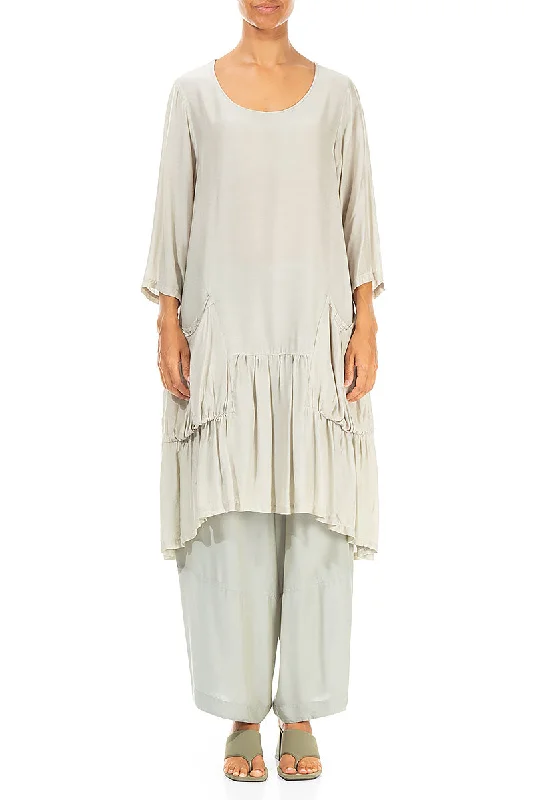 Ruffled Taupe Silk Bamboo Tunic