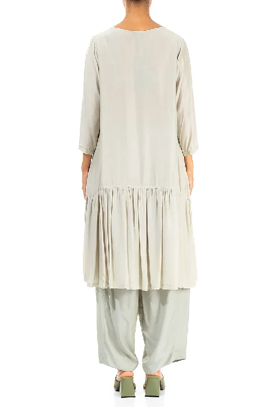 Ruffled Taupe Silk Bamboo Tunic