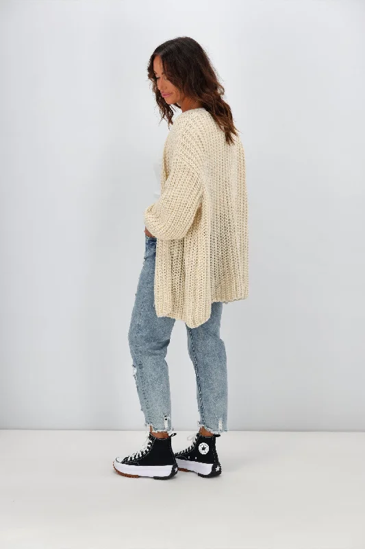 Sass Renn Long Knit Cardi Cream