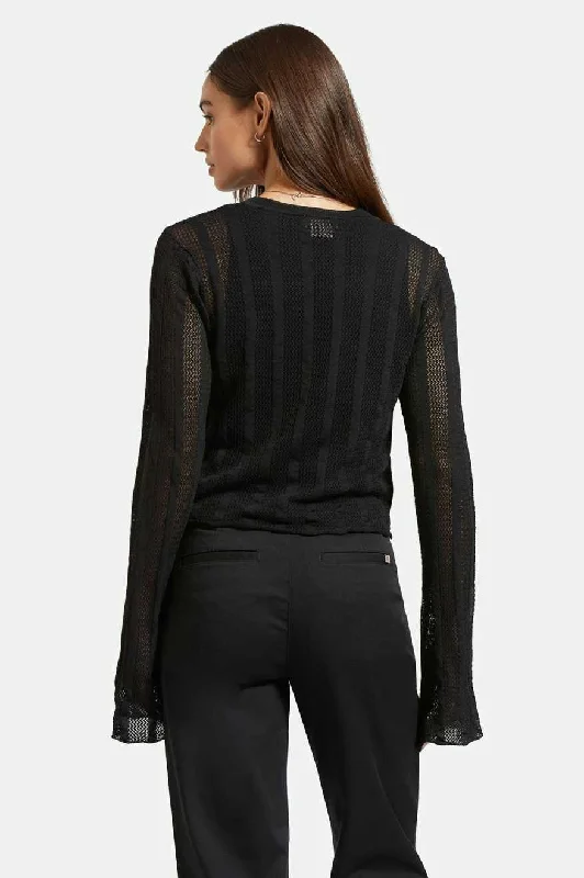 Sheer L/S Knit Top - Black