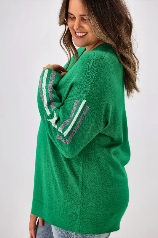 Shine On Label Micah Star Stripe Sleeve Jumper Emerald