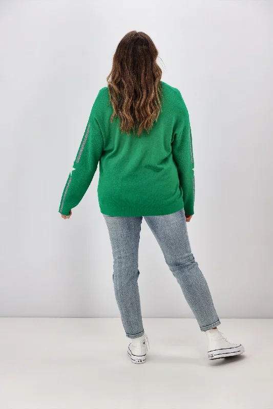 Shine On Label Micah Star Stripe Sleeve Jumper Emerald