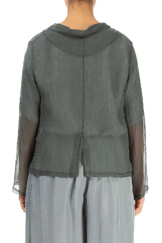 Short Dark Sage Silk Chiffon Jacket