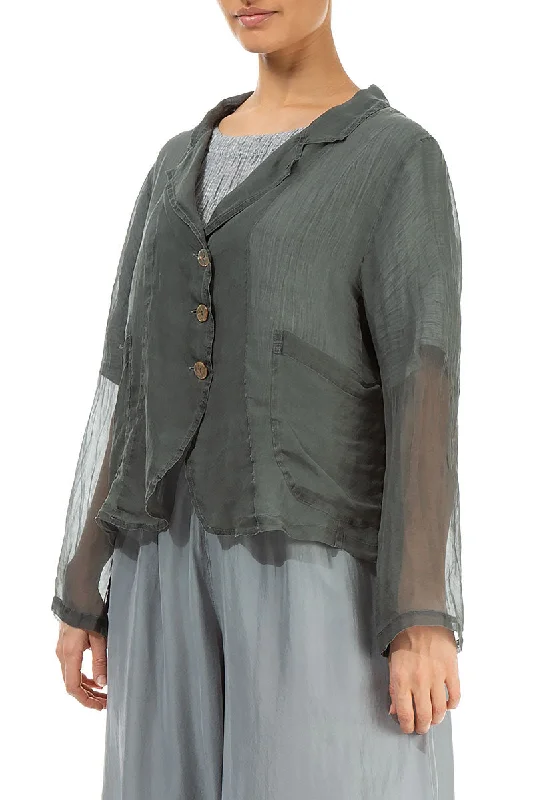 Short Dark Sage Silk Chiffon Jacket