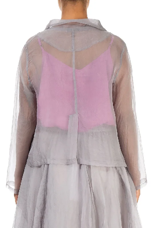 Short Lilac Grey Silk Chiffon Jacket