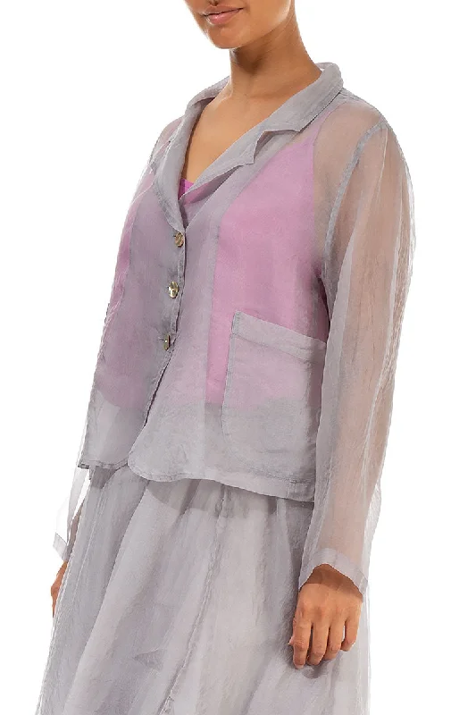 Short Lilac Grey Silk Chiffon Jacket