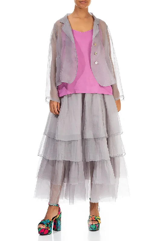 Short Lilac Grey Silk Chiffon Jacket