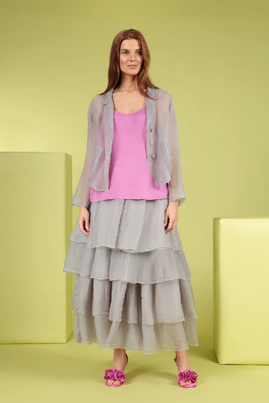 Short Lilac Grey Silk Chiffon Jacket