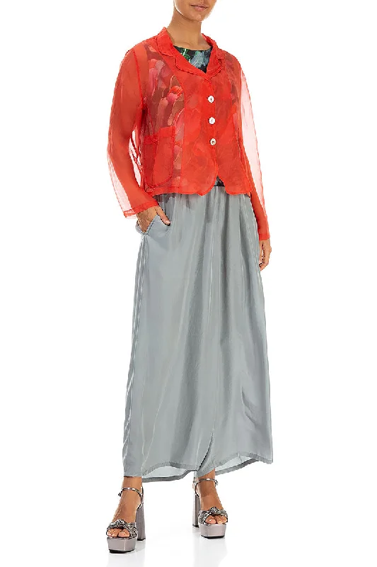 Short Living Coral Silk Chiffon Jacket