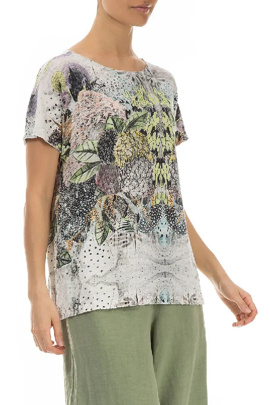 Short Sleeves Botanical Linen Jersey Top