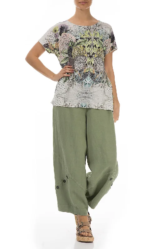 Short Sleeves Botanical Linen Jersey Top