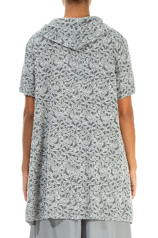 Short Sleeves Floral Sage Silk Tunic