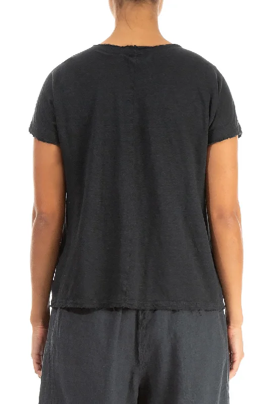 Short Sleeves Graphite Linen Jersey Top