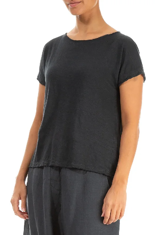 Short Sleeves Graphite Linen Jersey Top