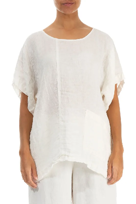 Short Sleeves Off White Linen Blouse