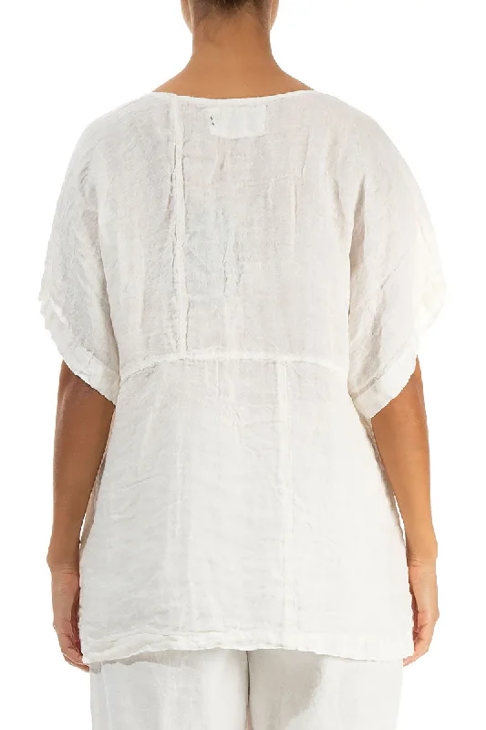 Short Sleeves Off White Linen Blouse