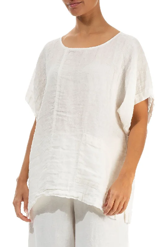 Short Sleeves Off White Linen Blouse