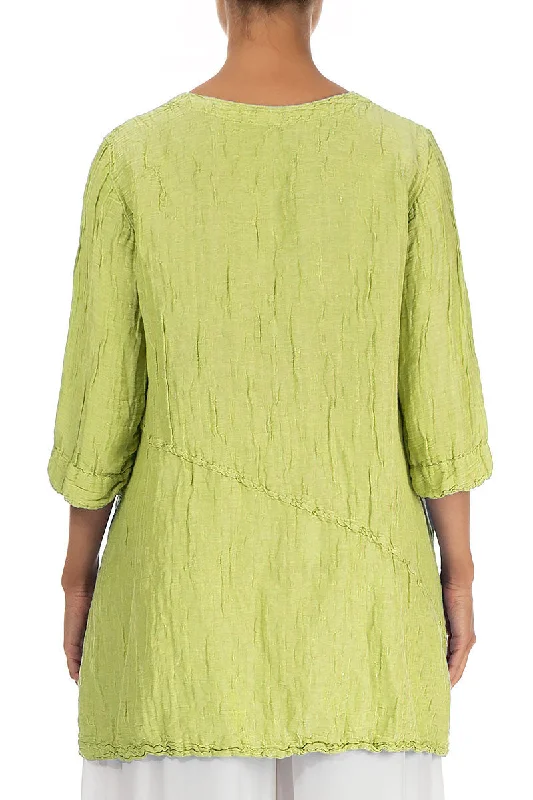 Side Pocket Crinkled Lime Silk Tunic