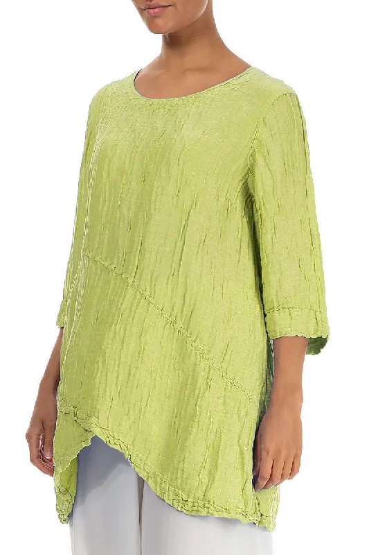 Side Pocket Crinkled Lime Silk Tunic