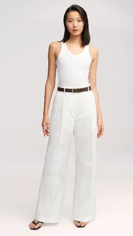 Single Pleat Trouser in Cotton Twill | Ivory