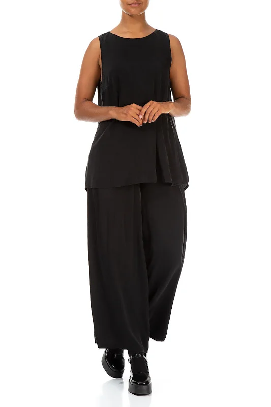 Sleeveless Black Silk Top