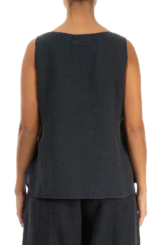 Sleeveless Graphite Linen Top