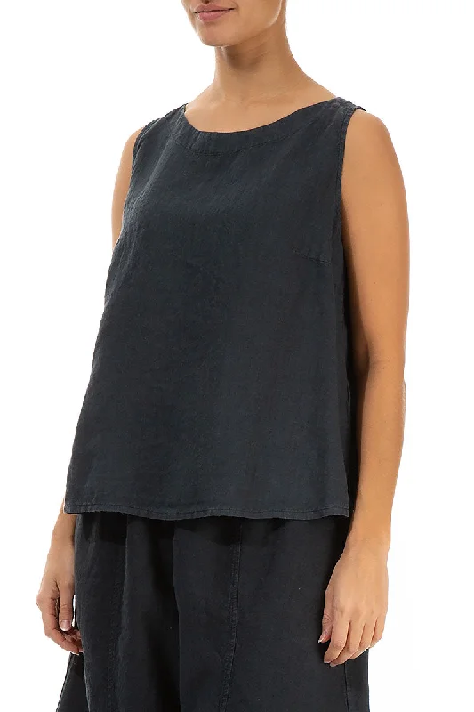 Sleeveless Graphite Linen Top