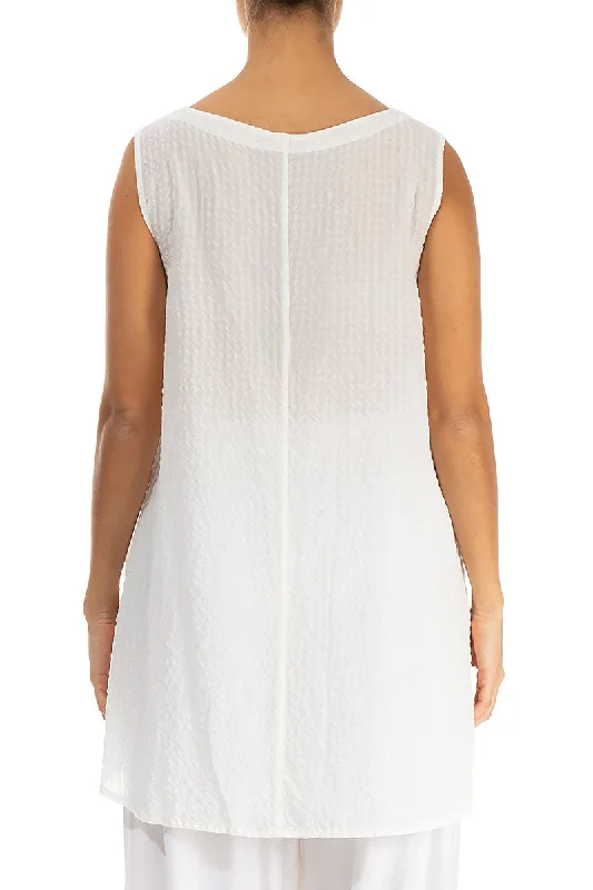 Sleeveless Off White Textured Silk Top