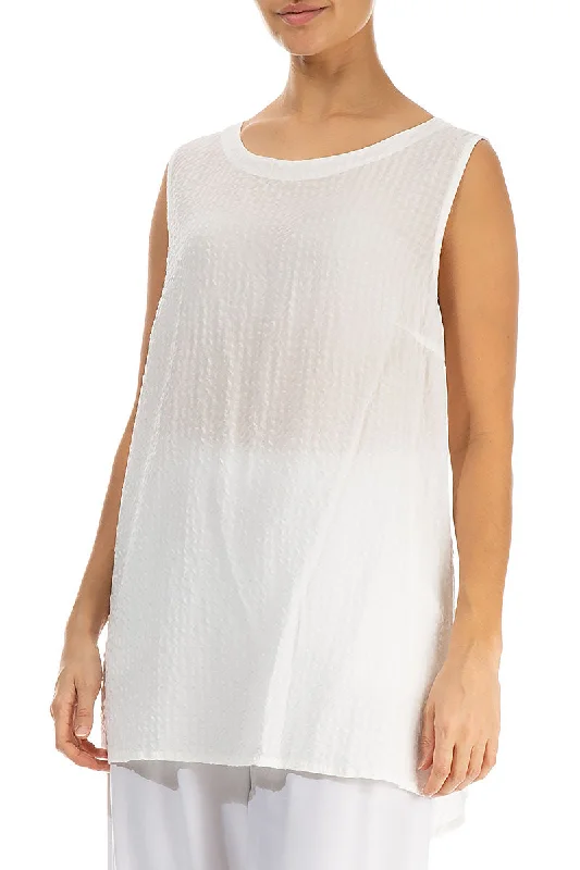 Sleeveless Off White Textured Silk Top