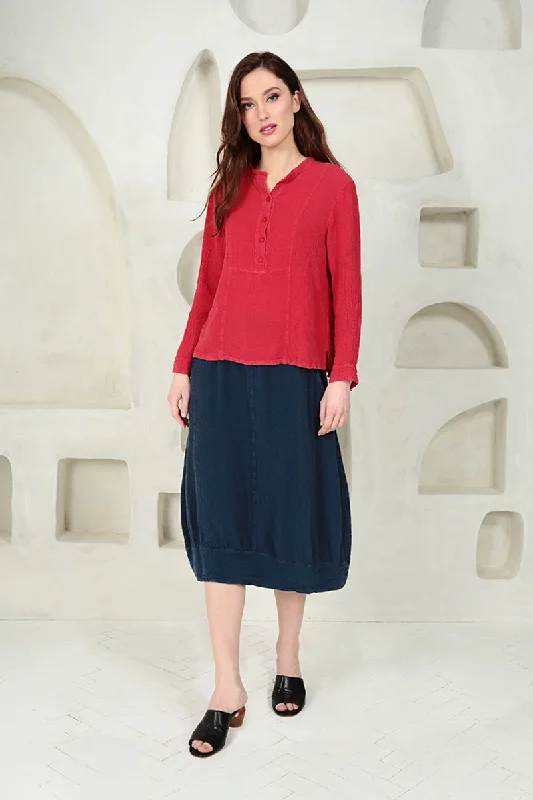 Stand Collar Poppy Red Linen Viscose Blouse